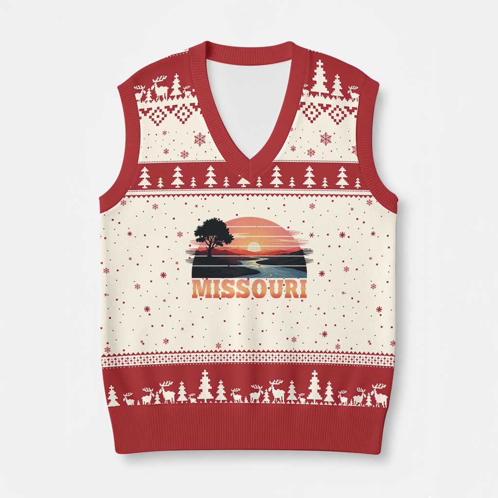 Vintage Missouri Outdoors V-Neck Knit Sweater Vest Midwest Nature Landscape