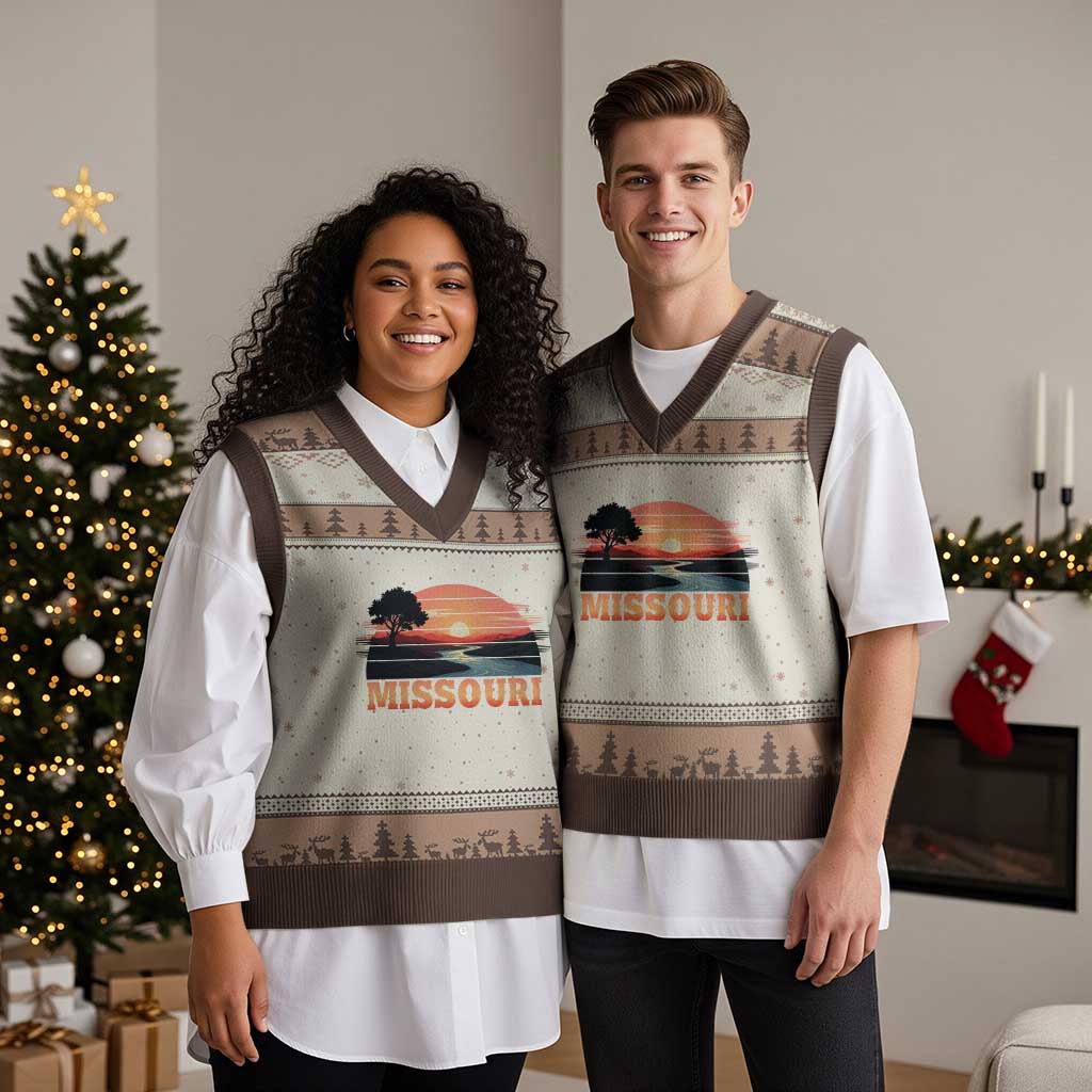 Vintage Missouri Outdoors V-Neck Knit Sweater Vest Midwest Nature Landscape