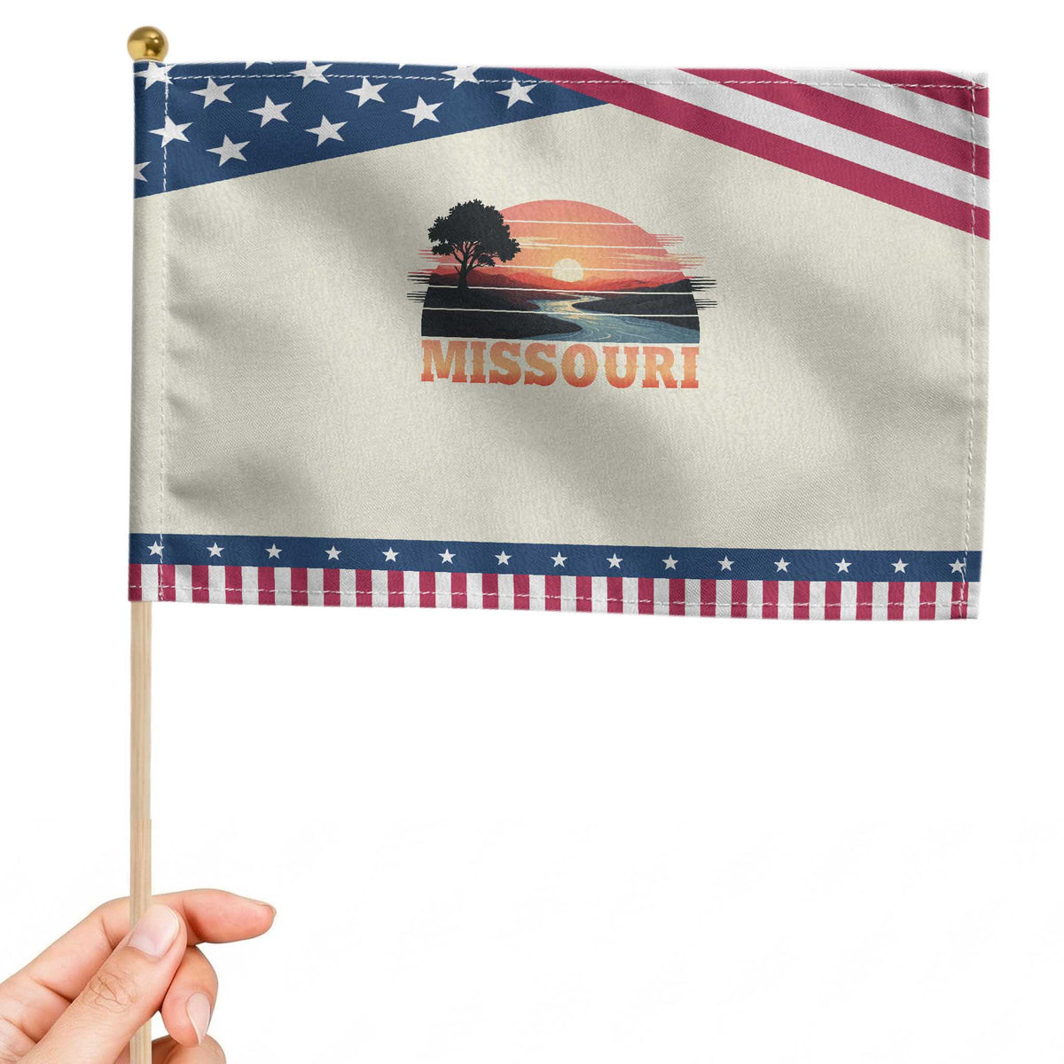 Vintage Missouri Outdoors Patriotic Handheld Flag Midwest Nature Landscape