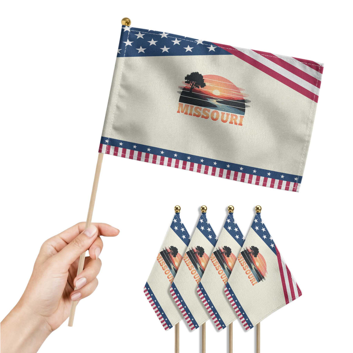 Vintage Missouri Outdoors Patriotic Handheld Flag Midwest Nature Landscape