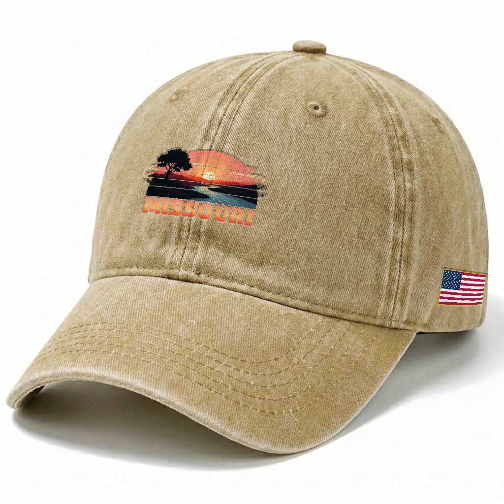 Vintage Missouri Outdoors Washed Cotton Baseball Cap Midwest Nature Landscape