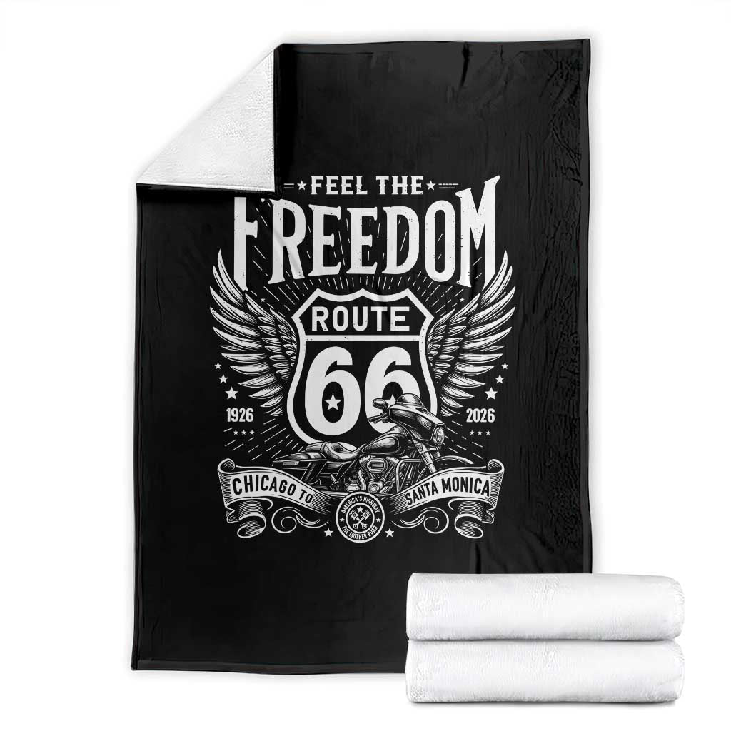 Feel The Freedom Route Highway 66 Throw Blanket 100th Anniversary Biker Road Trip Graphic