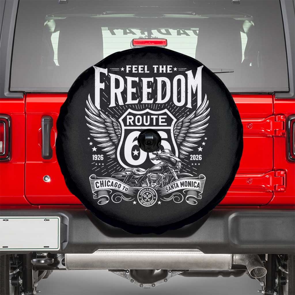 Feel The Freedom Route Highway 66 Spare Tire Cover 100th Anniversary Biker Road Trip Graphic