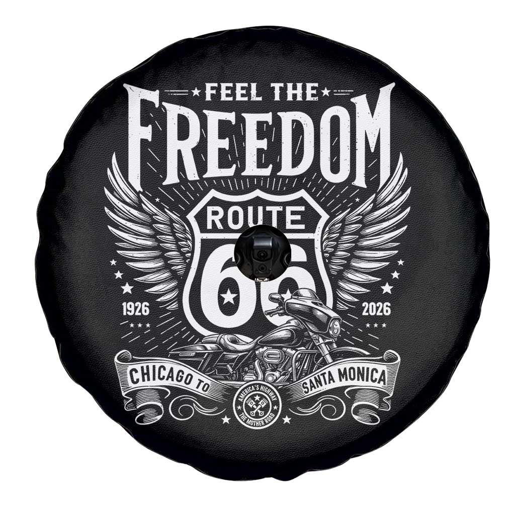 Feel The Freedom Route Highway 66 Spare Tire Cover 100th Anniversary Biker Road Trip Graphic