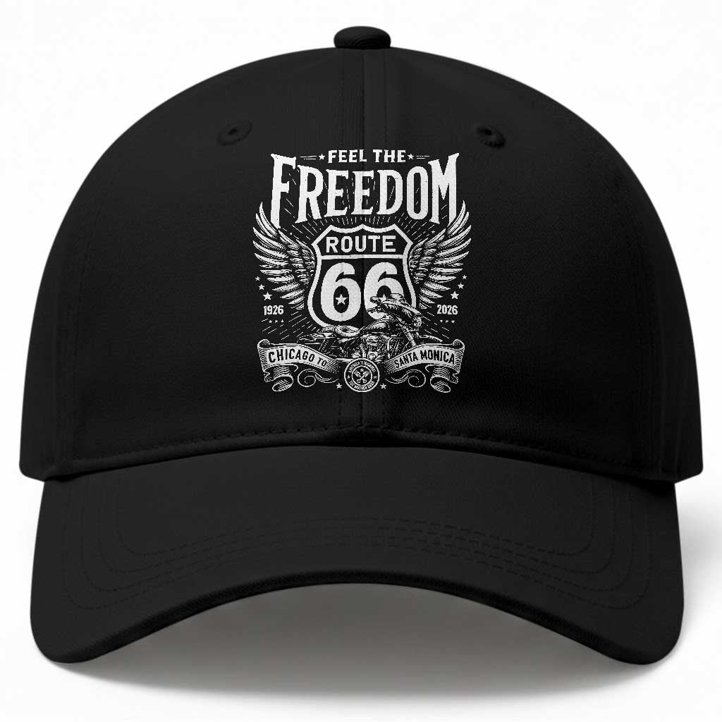 Feel The Freedom Route Highway 66 Baseball Cap 100th Anniversary Biker Road Trip Graphic