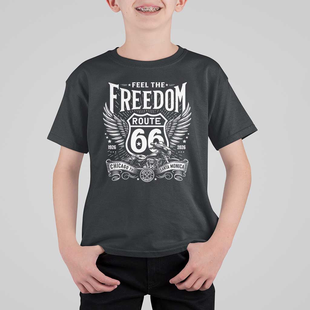 Feel The Freedom Route Highway 66 T Shirt For Kid 100th Anniversary Biker Road Trip Graphic