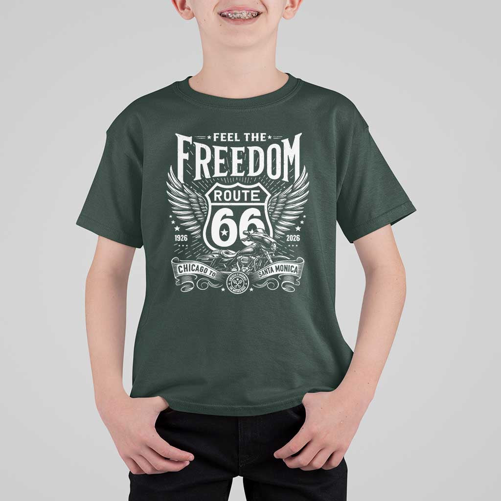 Feel The Freedom Route Highway 66 T Shirt For Kid 100th Anniversary Biker Road Trip Graphic