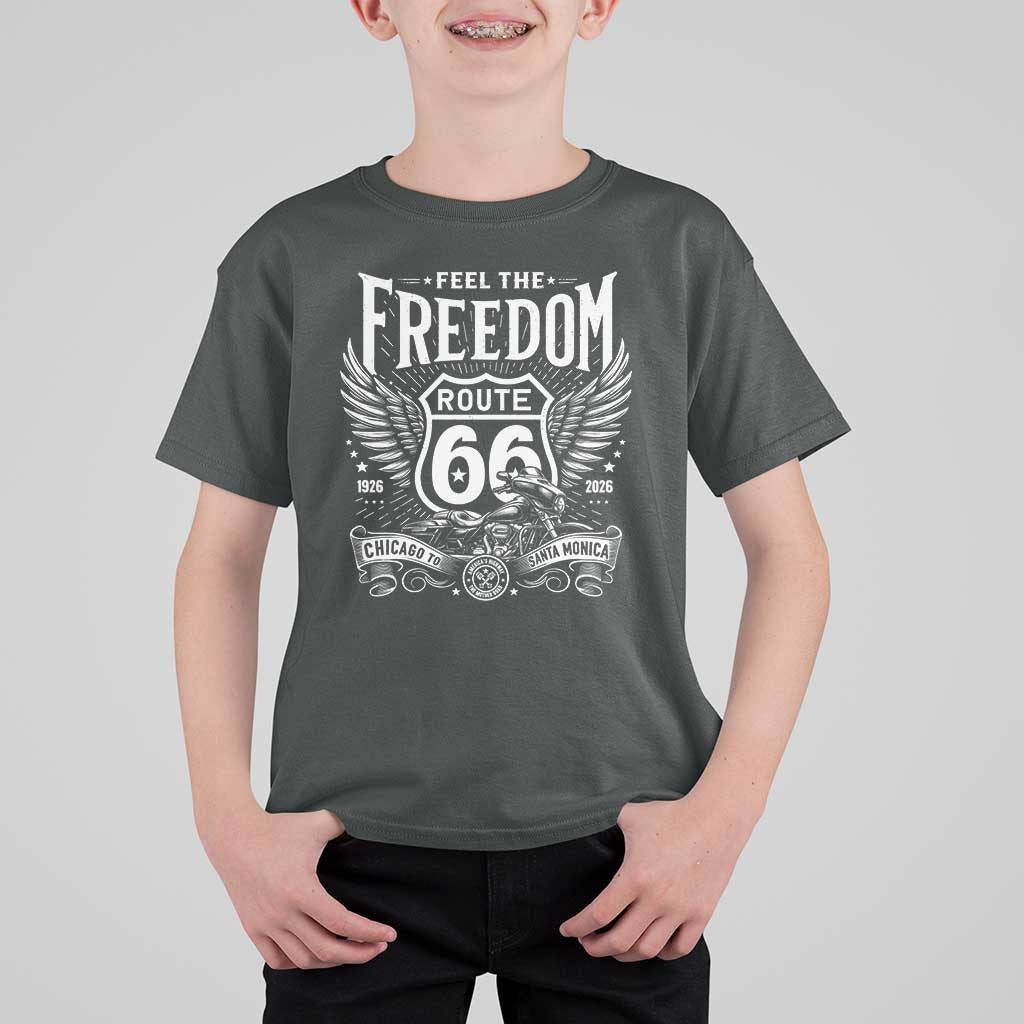 Feel The Freedom Route Highway 66 T Shirt For Kid 100th Anniversary Biker Road Trip Graphic