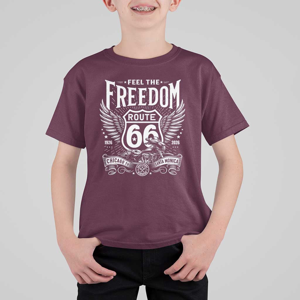 Feel The Freedom Route Highway 66 T Shirt For Kid 100th Anniversary Biker Road Trip Graphic