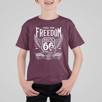 Feel The Freedom Route Highway 66 T Shirt For Kid 100th Anniversary Biker Road Trip Graphic