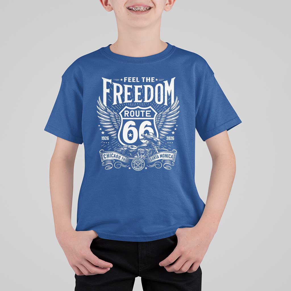 Feel The Freedom Route Highway 66 T Shirt For Kid 100th Anniversary Biker Road Trip Graphic