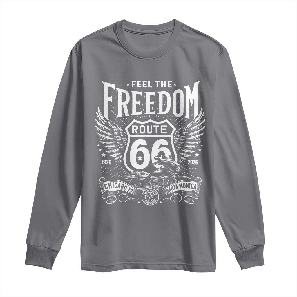 Feel The Freedom Route Highway 66 Long Sleeve Shirt 100th Anniversary Biker Road Trip Graphic