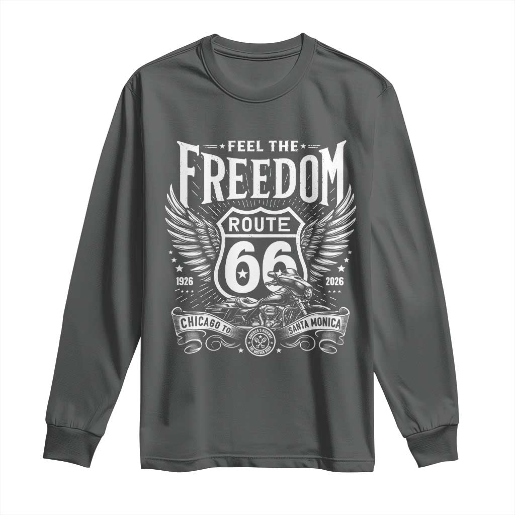 Feel The Freedom Route Highway 66 Long Sleeve Shirt 100th Anniversary Biker Road Trip Graphic