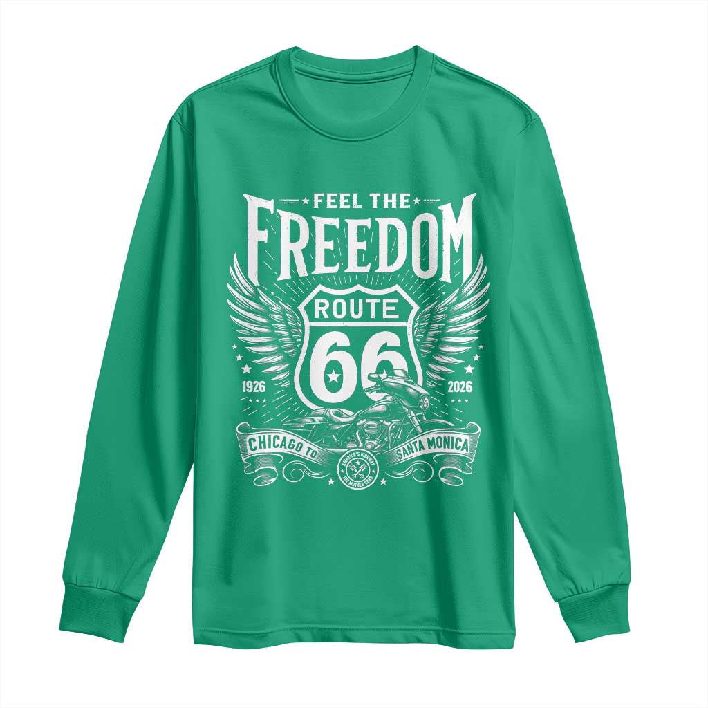 Feel The Freedom Route Highway 66 Long Sleeve Shirt 100th Anniversary Biker Road Trip Graphic