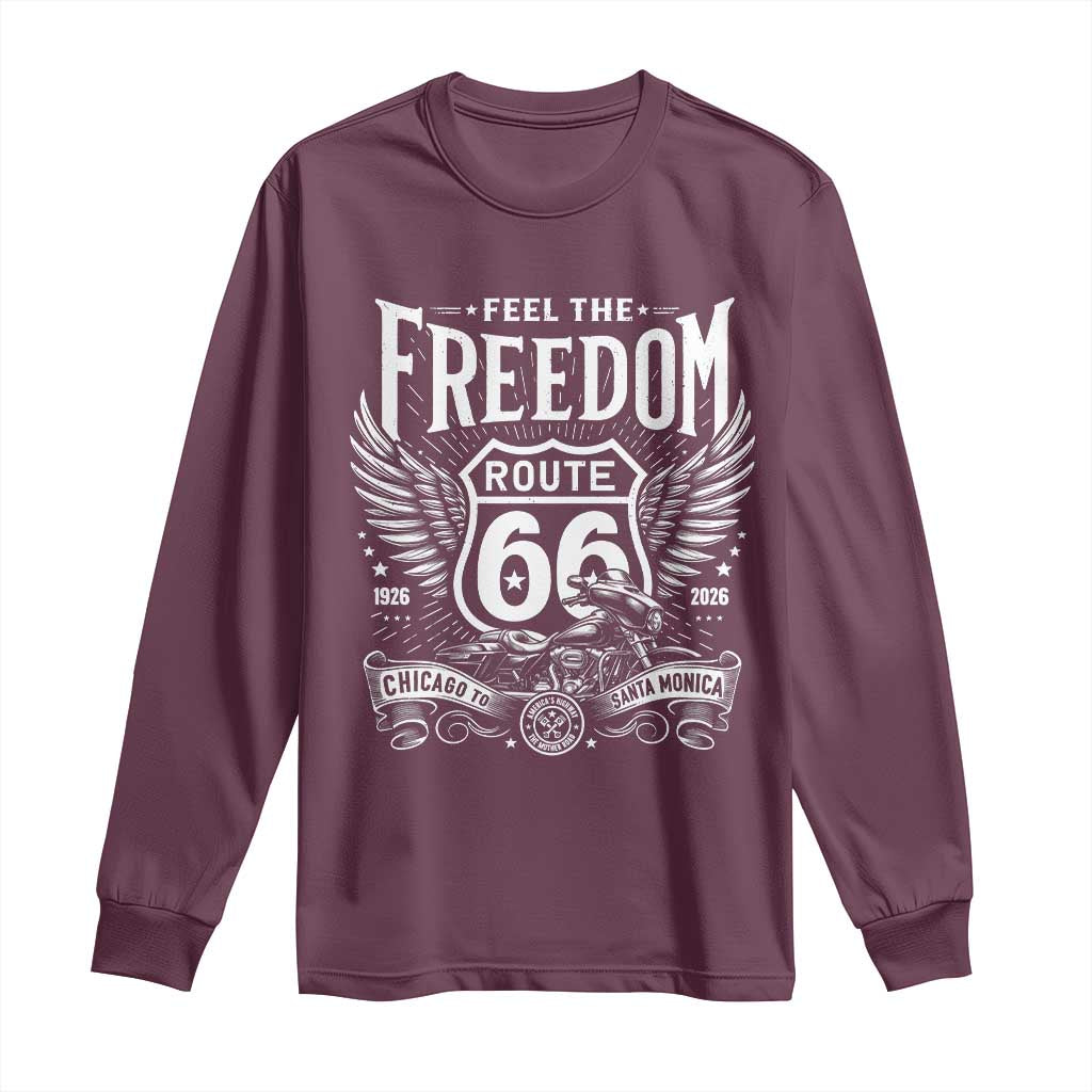 Feel The Freedom Route Highway 66 Long Sleeve Shirt 100th Anniversary Biker Road Trip Graphic