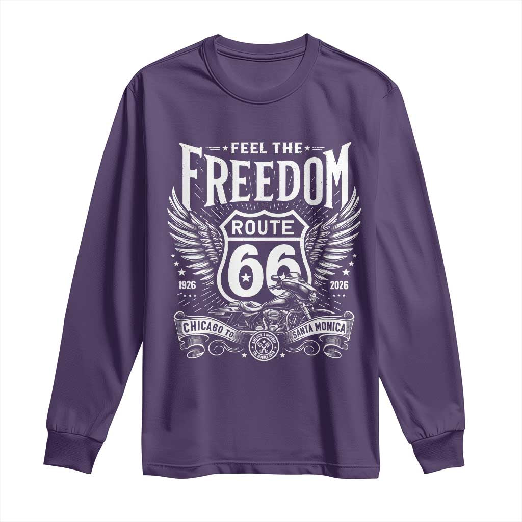 Feel The Freedom Route Highway 66 Long Sleeve Shirt 100th Anniversary Biker Road Trip Graphic