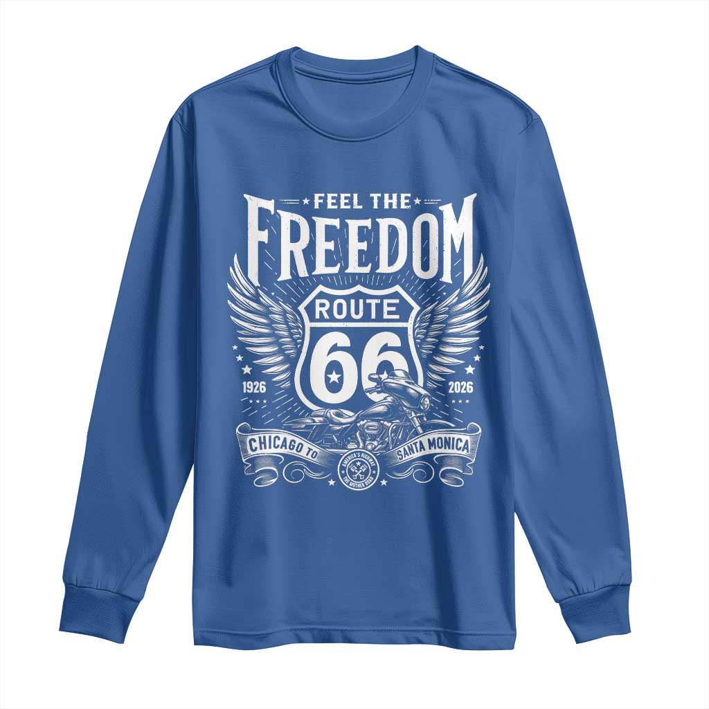 Feel The Freedom Route Highway 66 Long Sleeve Shirt 100th Anniversary Biker Road Trip Graphic