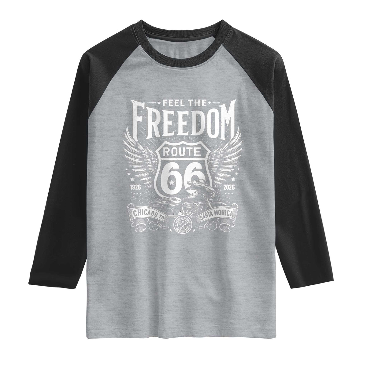 Feel The Freedom Route Highway 66 Raglan Shirt 100th Anniversary Biker Road Trip Graphic