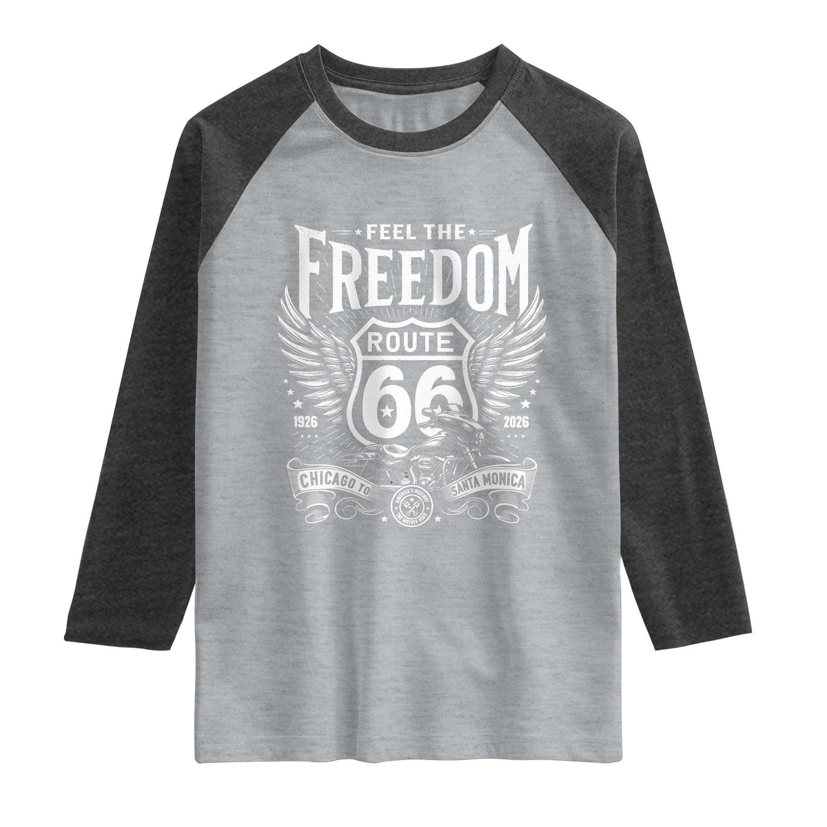 Feel The Freedom Route Highway 66 Raglan Shirt 100th Anniversary Biker Road Trip Graphic