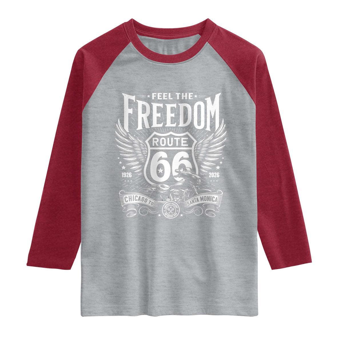 Feel The Freedom Route Highway 66 Raglan Shirt 100th Anniversary Biker Road Trip Graphic