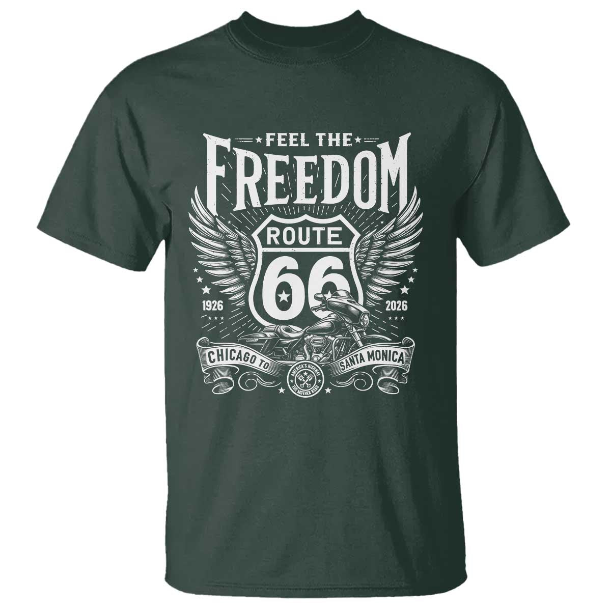 Feel The Freedom Route Highway 66 T Shirt 100th Anniversary Biker Road Trip Graphic