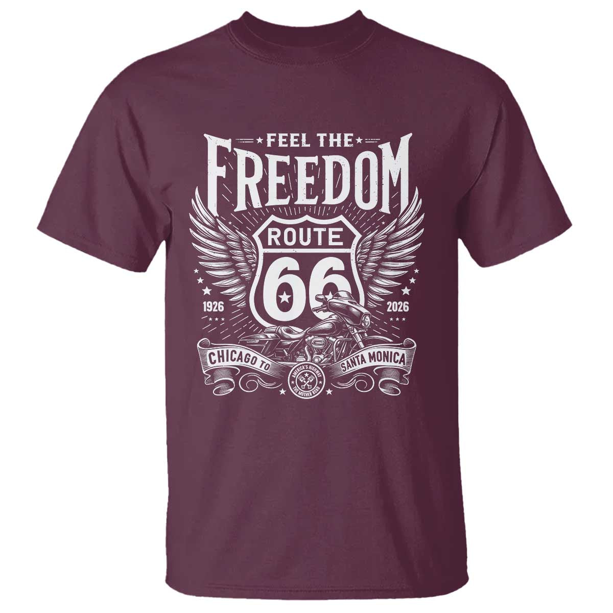 Feel The Freedom Route Highway 66 T Shirt 100th Anniversary Biker Road Trip Graphic