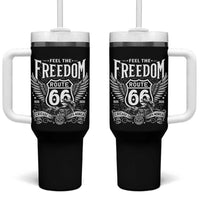 Feel The Freedom Route Highway 66 Tumbler With Handle 100th Anniversary Biker Road Trip Graphic