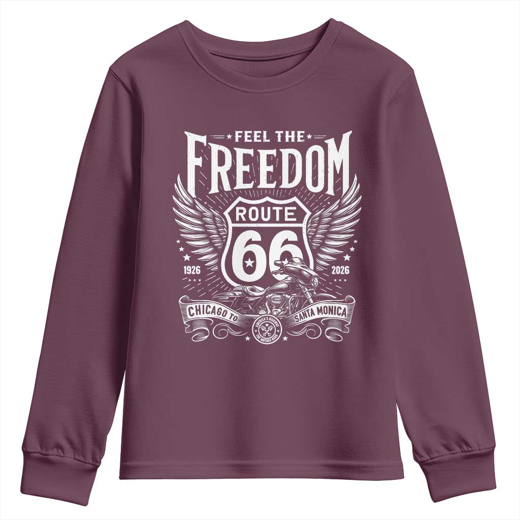 Feel The Freedom Route Highway 66 Youth Sweatshirt 100th Anniversary Biker Road Trip Graphic