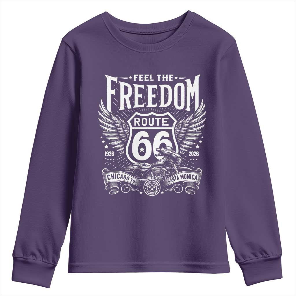 Feel The Freedom Route Highway 66 Youth Sweatshirt 100th Anniversary Biker Road Trip Graphic