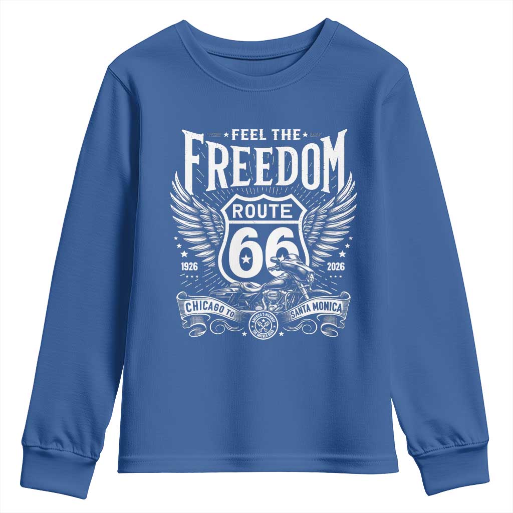 Feel The Freedom Route Highway 66 Youth Sweatshirt 100th Anniversary Biker Road Trip Graphic