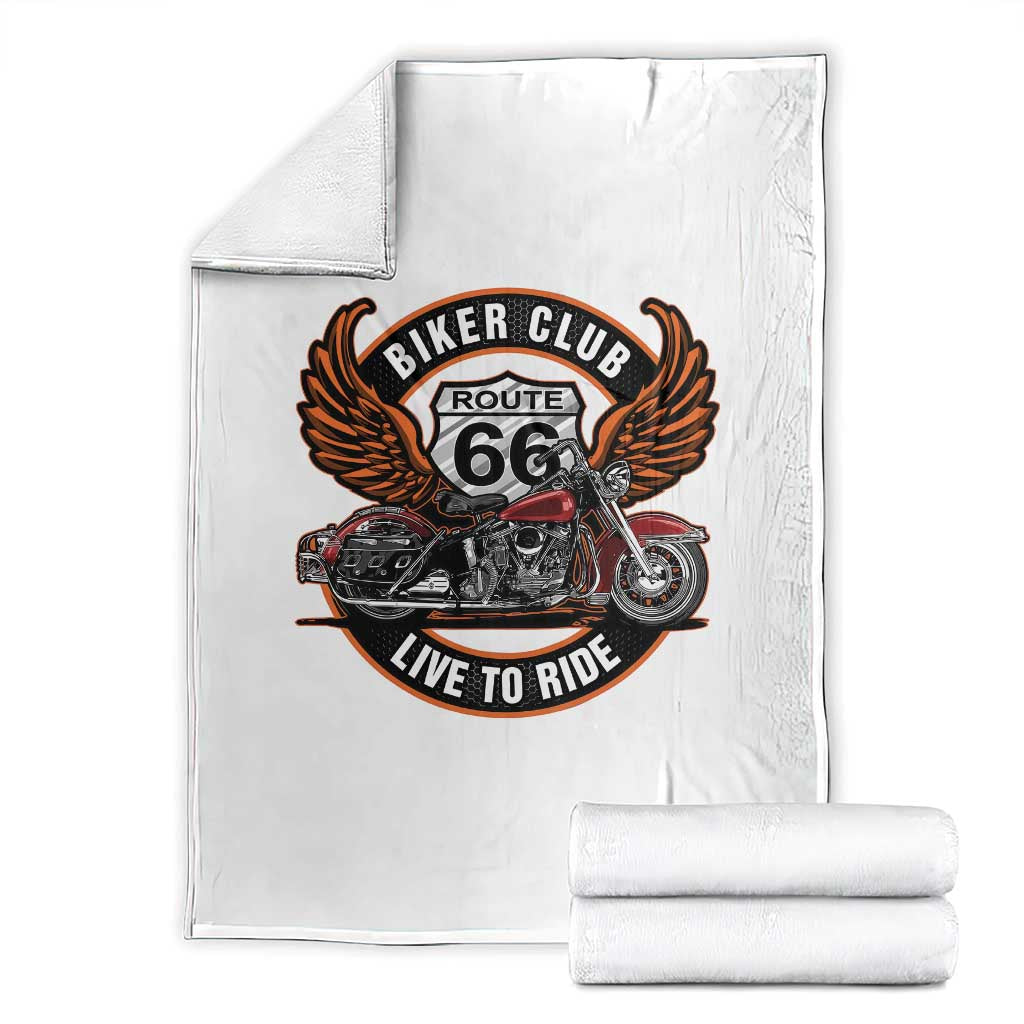 Vintage Route Highway 66 Biker Club Throw Blanket Live To Ride Motorcycle Graphic