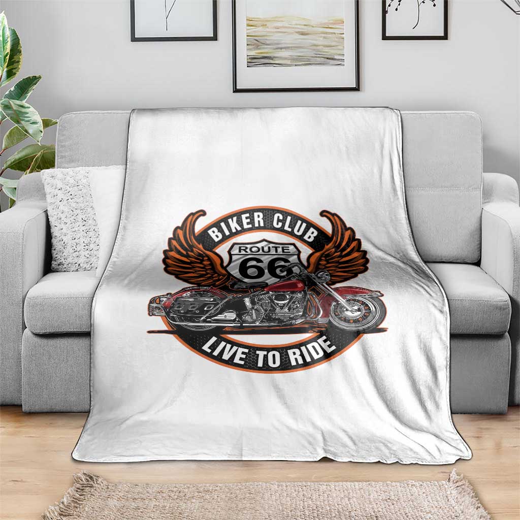 Vintage Route Highway 66 Biker Club Throw Blanket Live To Ride Motorcycle Graphic
