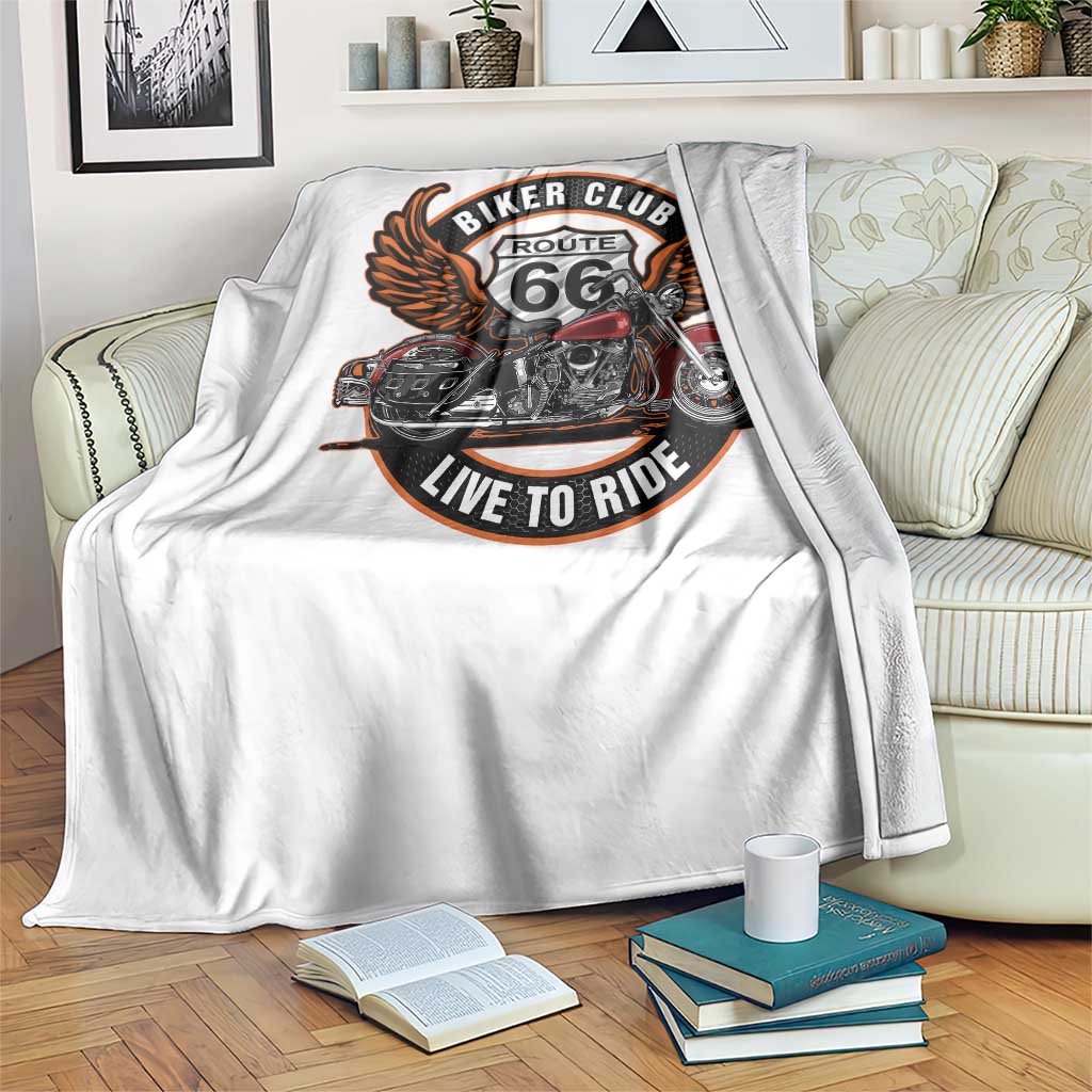 Vintage Route Highway 66 Biker Club Throw Blanket Live To Ride Motorcycle Graphic