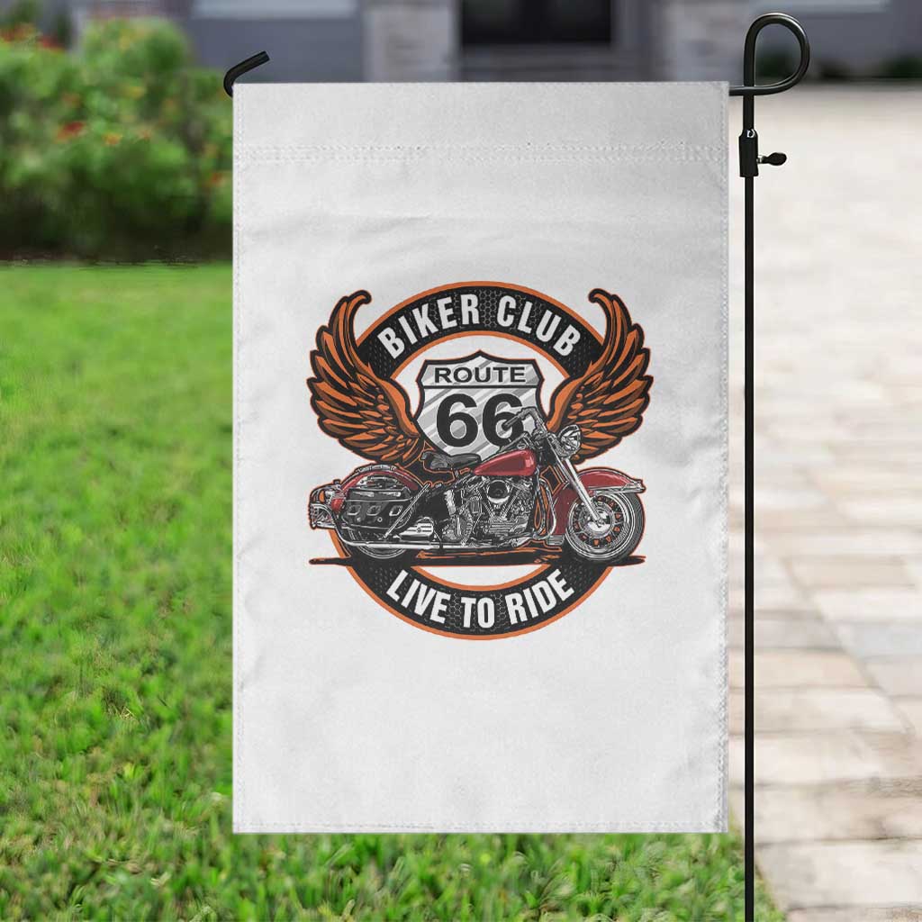 Vintage Route Highway 66 Biker Club Garden Flag Live To Ride Motorcycle Graphic