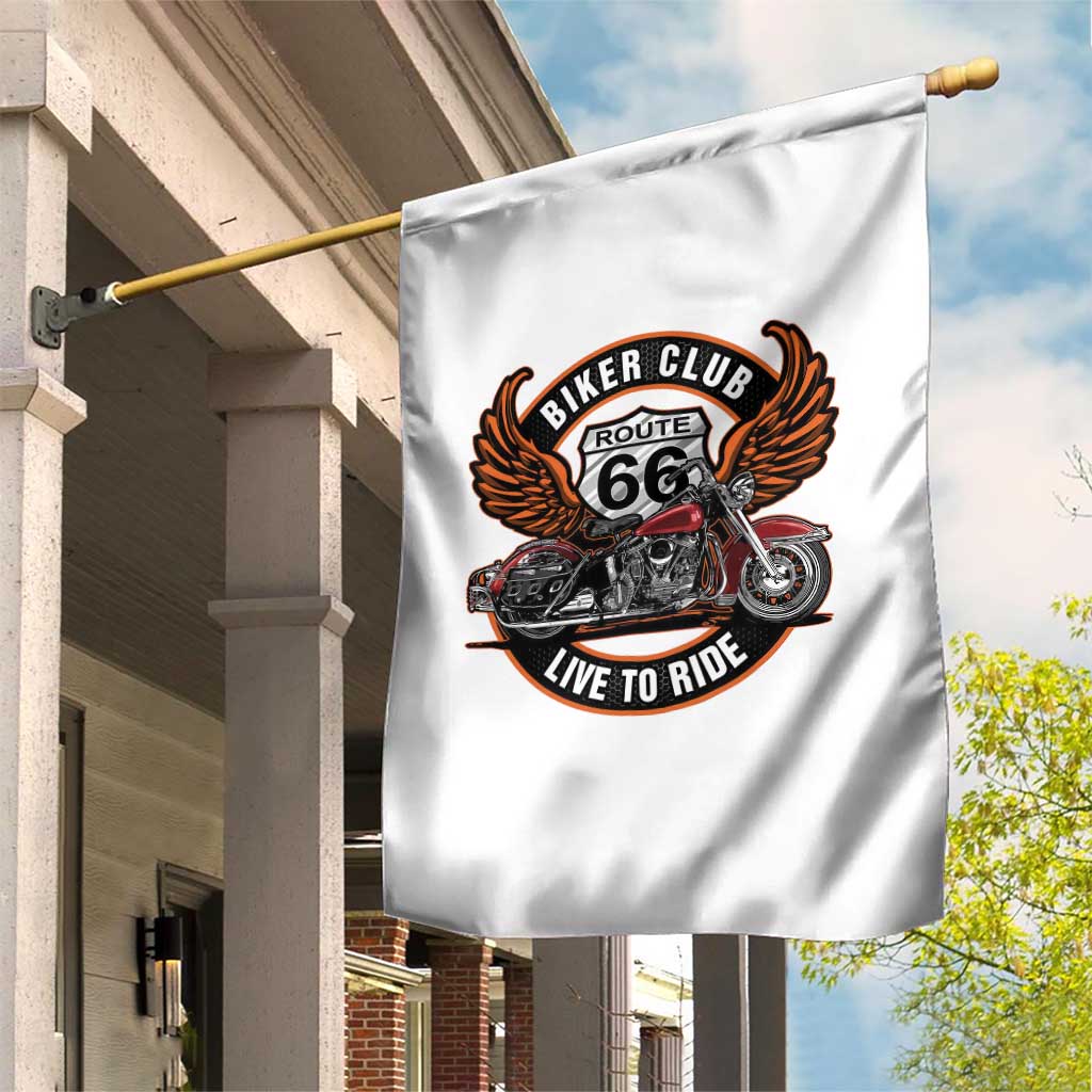 Vintage Route Highway 66 Biker Club Garden Flag Live To Ride Motorcycle Graphic