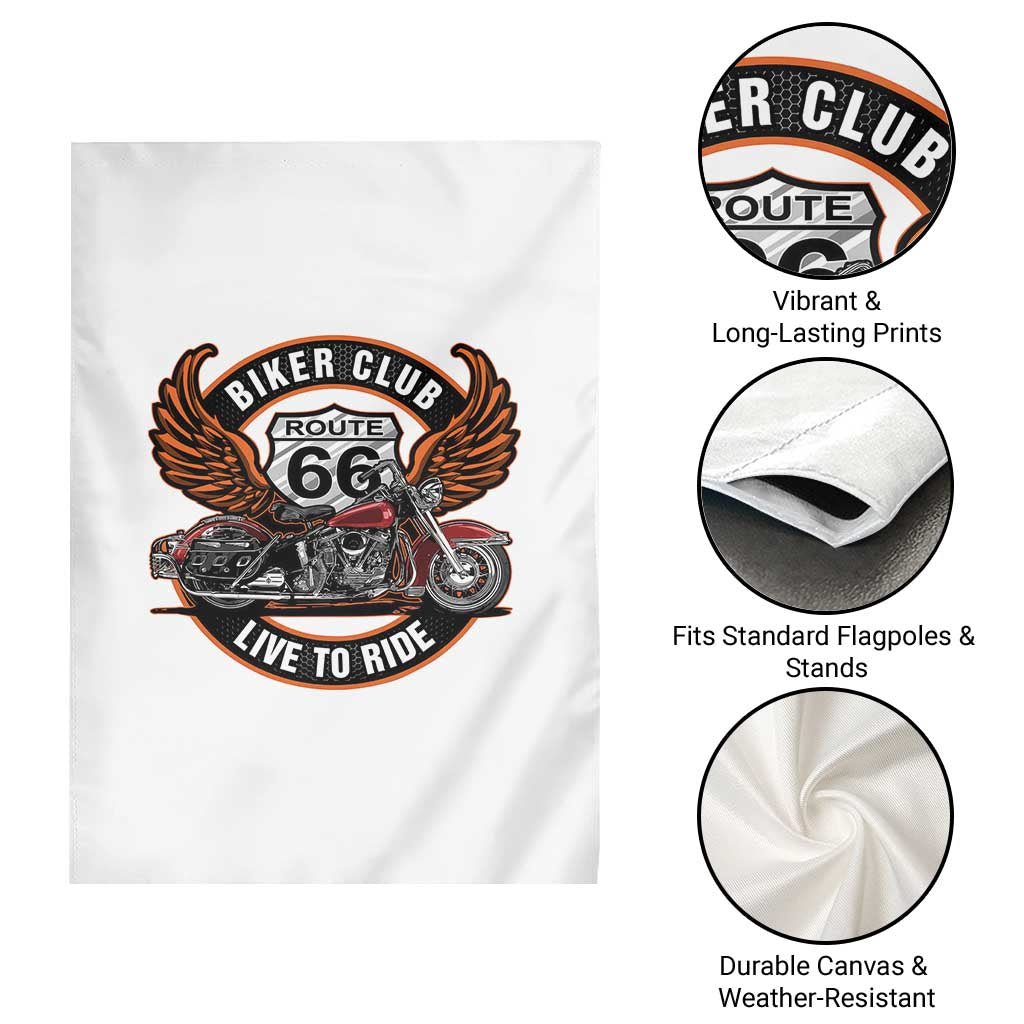 Vintage Route Highway 66 Biker Club Garden Flag Live To Ride Motorcycle Graphic