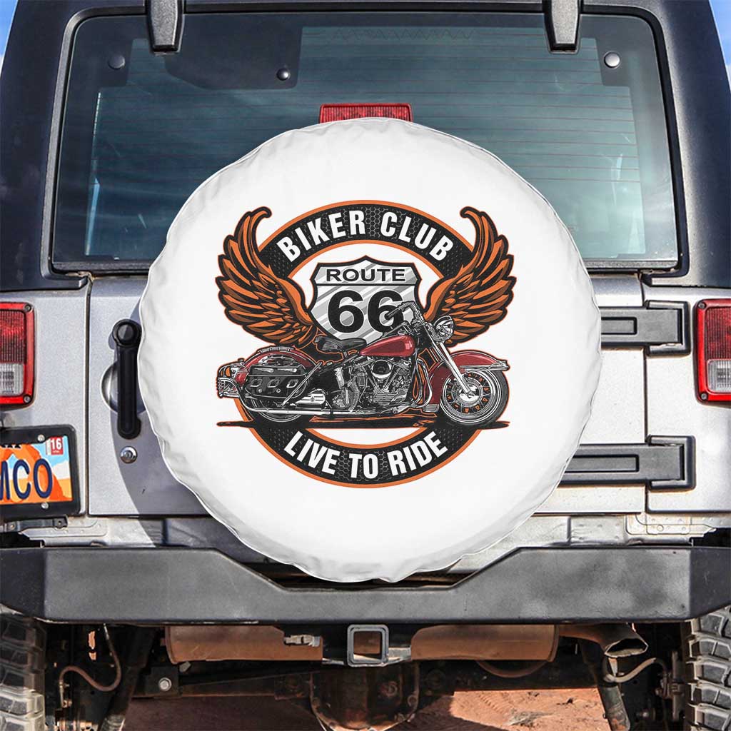 Vintage Route Highway 66 Biker Club Spare Tire Cover Live To Ride Motorcycle Graphic