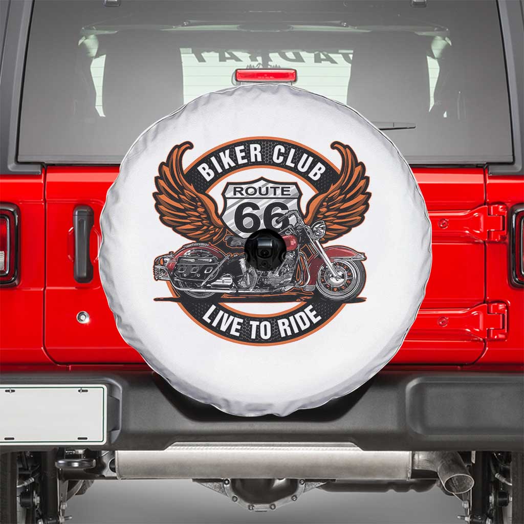 Vintage Route Highway 66 Biker Club Spare Tire Cover Live To Ride Motorcycle Graphic