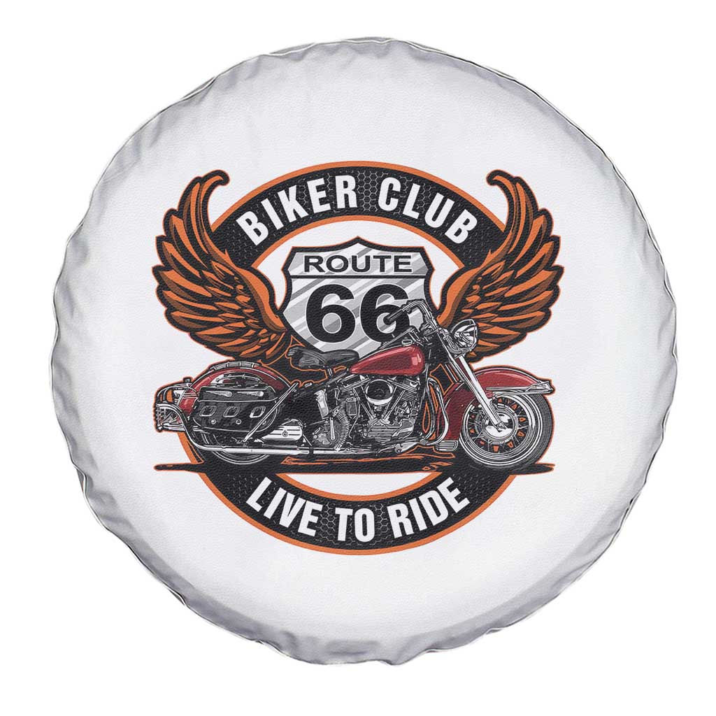 Vintage Route Highway 66 Biker Club Spare Tire Cover Live To Ride Motorcycle Graphic