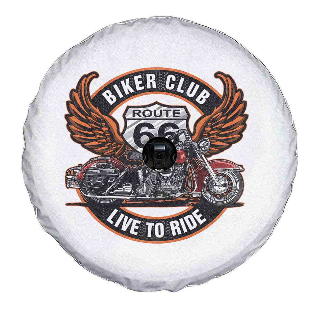 Vintage Route Highway 66 Biker Club Spare Tire Cover Live To Ride Motorcycle Graphic