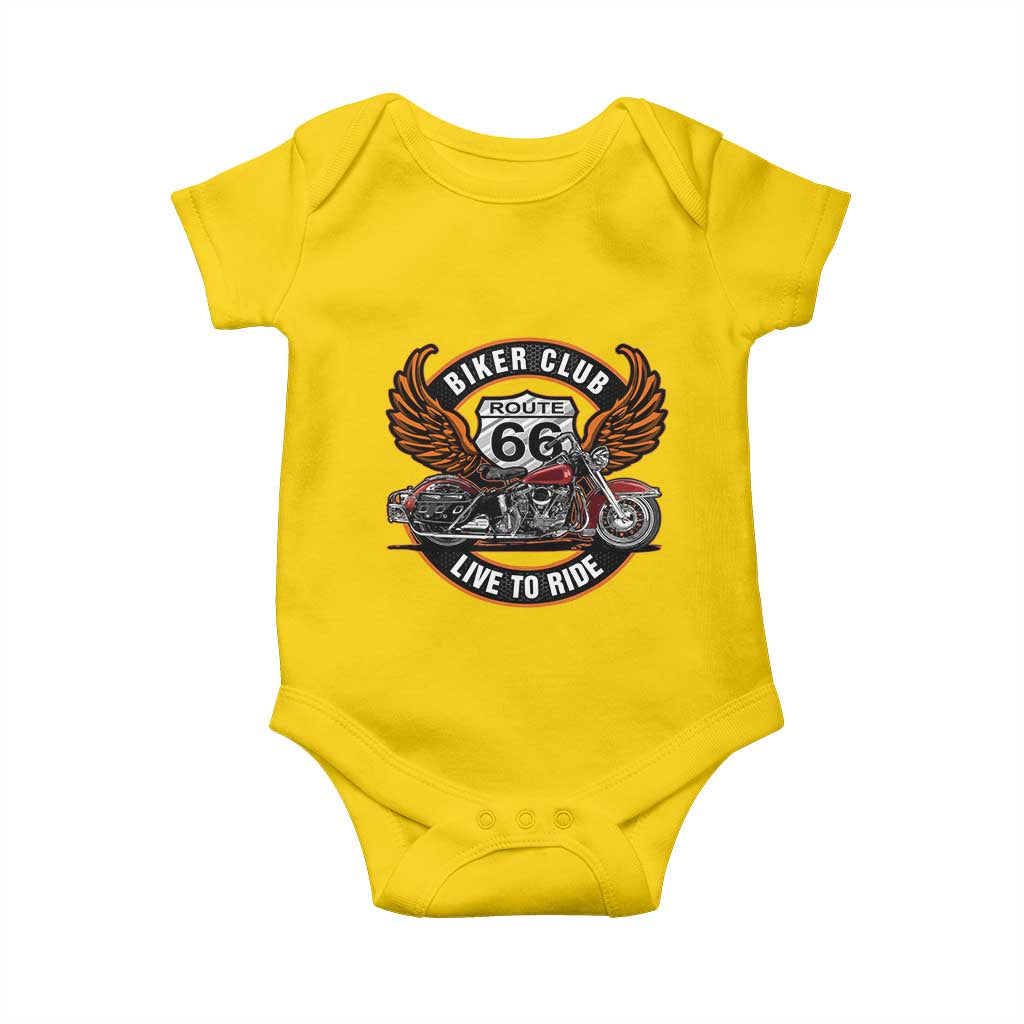 Vintage Route Highway 66 Biker Club Baby Onesie Live To Ride Motorcycle Graphic