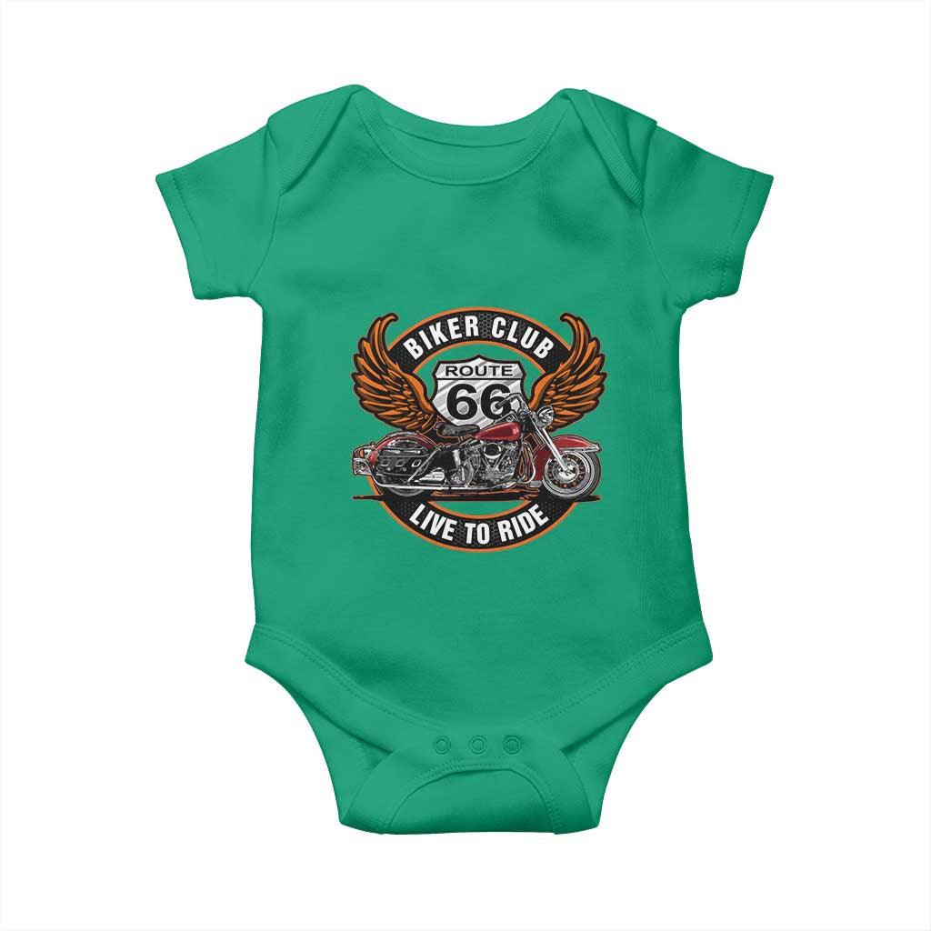 Vintage Route Highway 66 Biker Club Baby Onesie Live To Ride Motorcycle Graphic