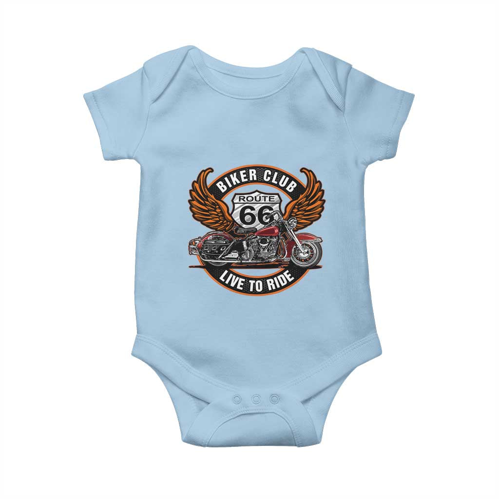 Vintage Route Highway 66 Biker Club Baby Onesie Live To Ride Motorcycle Graphic