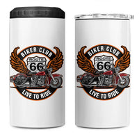 Vintage Route Highway 66 Biker Club 4 in 1 Can Cooler Tumbler Live To Ride Motorcycle Graphic