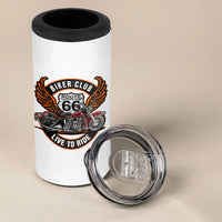 Vintage Route Highway 66 Biker Club 4 in 1 Can Cooler Tumbler Live To Ride Motorcycle Graphic