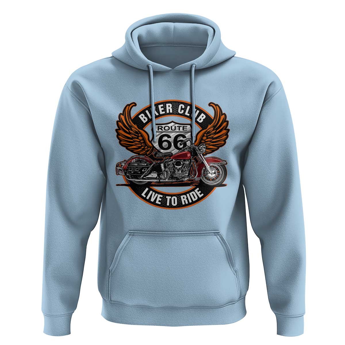 Vintage Route Highway 66 Biker Club Hoodie Live To Ride Motorcycle Graphic