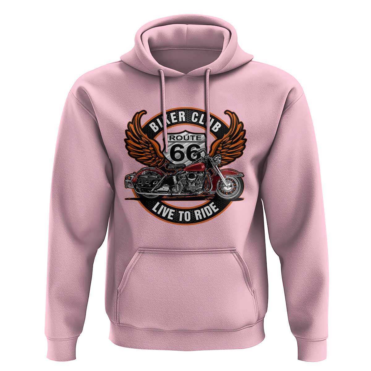 Vintage Route Highway 66 Biker Club Hoodie Live To Ride Motorcycle Graphic
