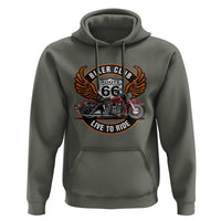 Vintage Route Highway 66 Biker Club Hoodie Live To Ride Motorcycle Graphic