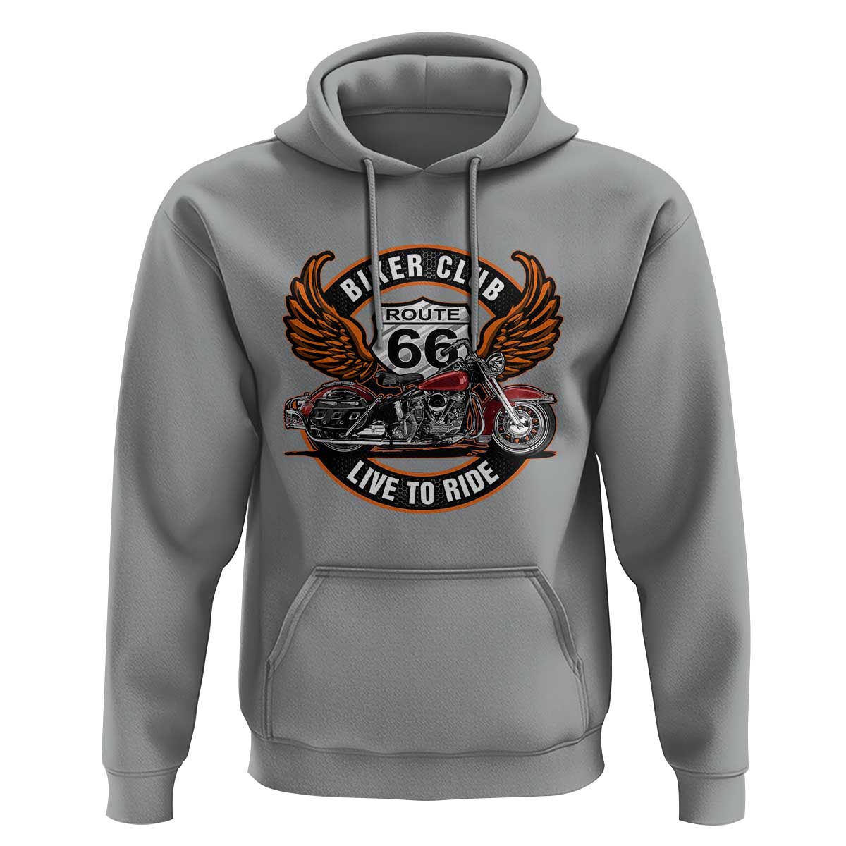 Vintage Route Highway 66 Biker Club Hoodie Live To Ride Motorcycle Graphic