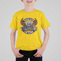 Vintage Route Highway 66 Biker Club T Shirt For Kid Live To Ride Motorcycle Graphic